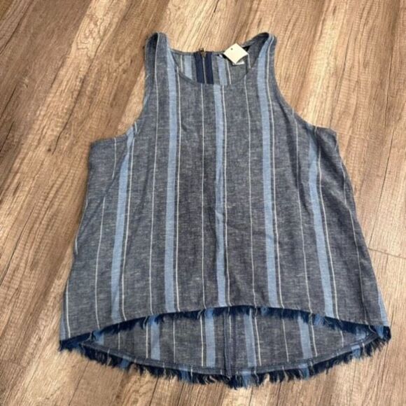 NWT Supply & Demand Women's Striped Linen Fringe Sleeveless Tank Top Blue Medium - Picture 2 of 14